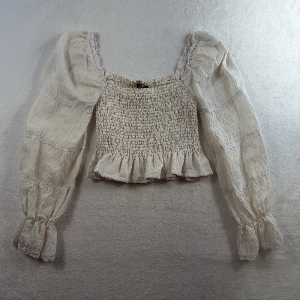 Milkmaid Sz S Top Cottagecore Coquette Babydoll Peasant Smocked Balloon Sleeve - Picture 3 of 12